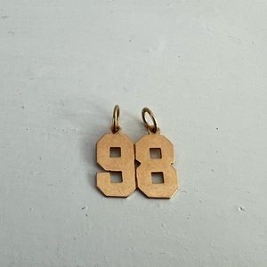 Vintage 14K Gold College Block Letter 98 Initial Necklace Charm Pendant